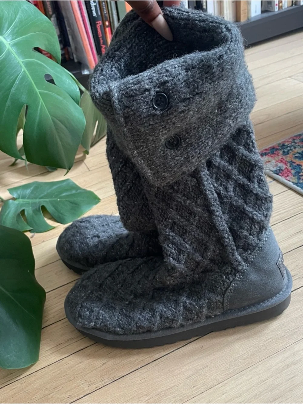 Cozy Knit Tall Slouch UGG Boots in Charcoal Gray